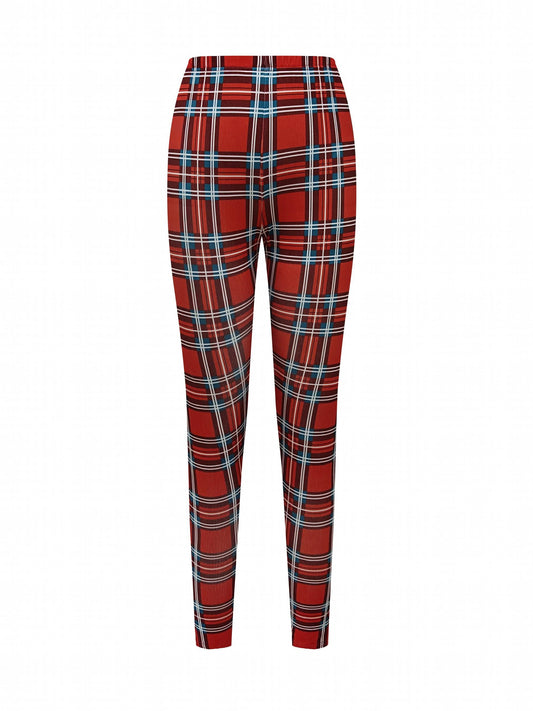 Plaid Print Block Yoga Pants High Stretch Leggings
