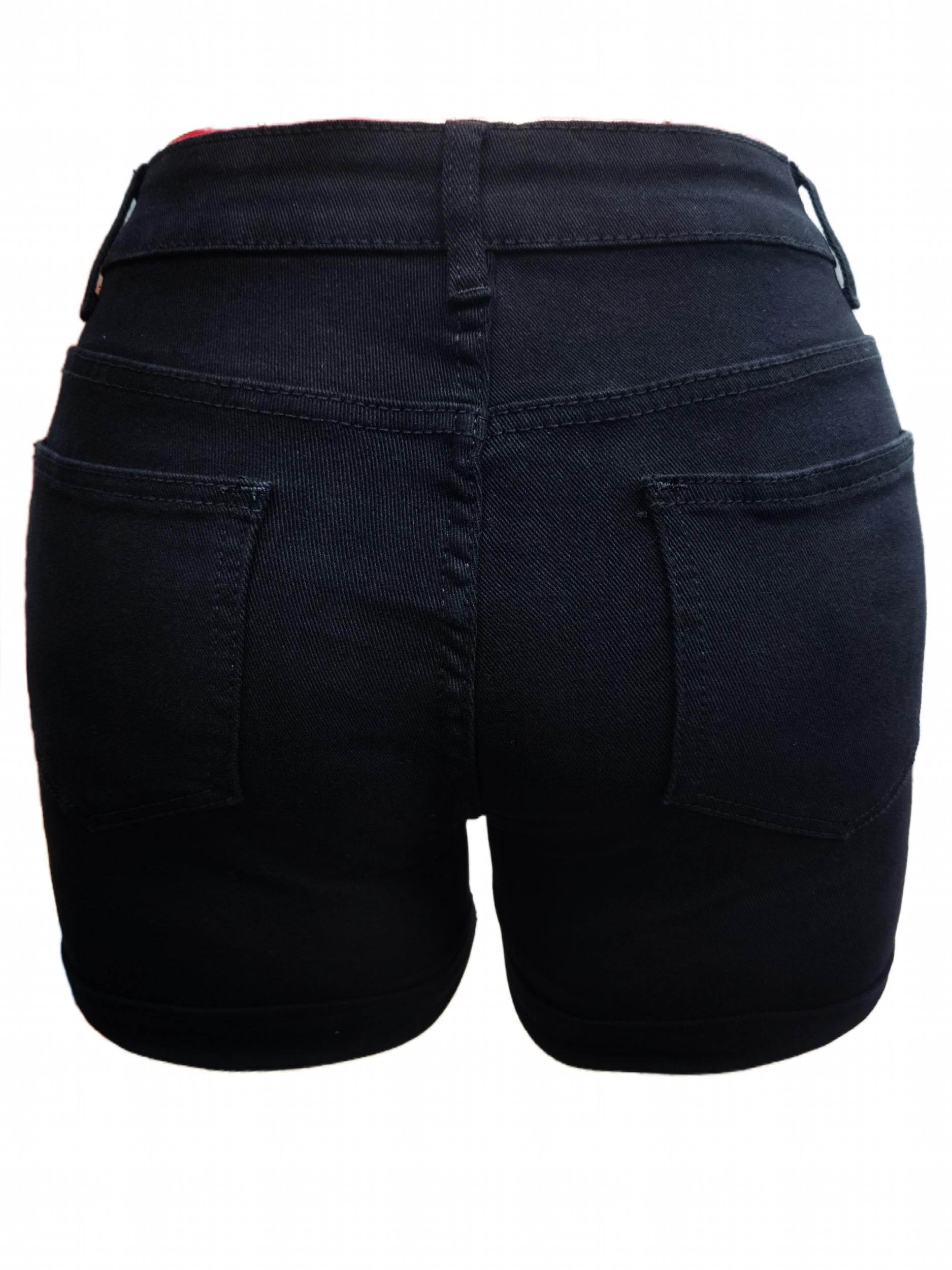 Plus Size Solid Button Fly Denim Shorts w/ Pockets