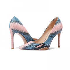 Women's Snakeskin Printed High Heels Pointed Toe Stiletto Heels Pumps