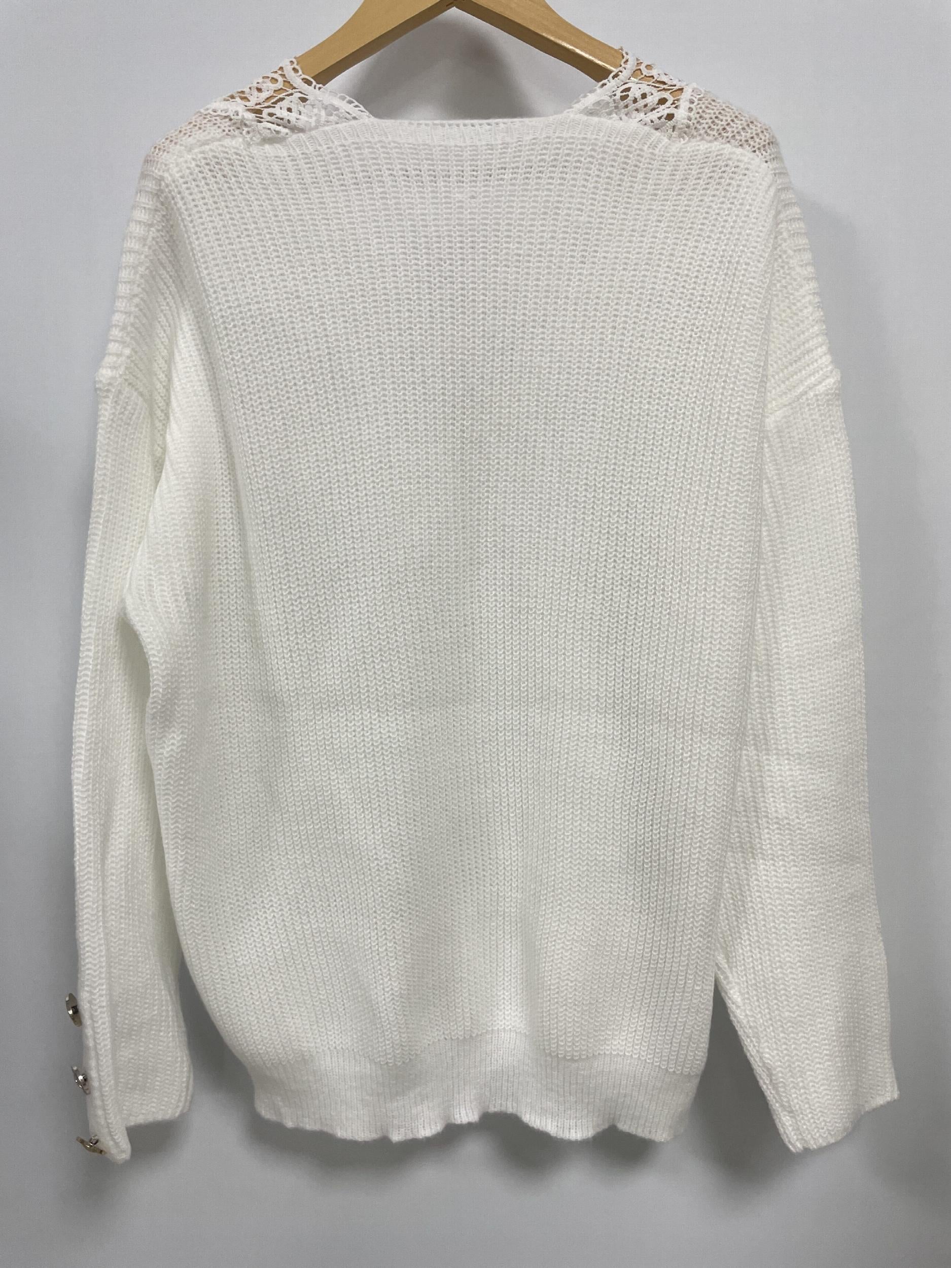  Lace Button Decor V Neck Pullover Jumper