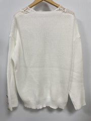  Lace Button Decor V Neck Pullover Jumper