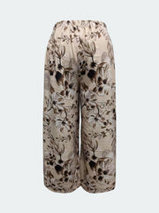  Floral Print Wide Leg Trousers with Drawstring Waist