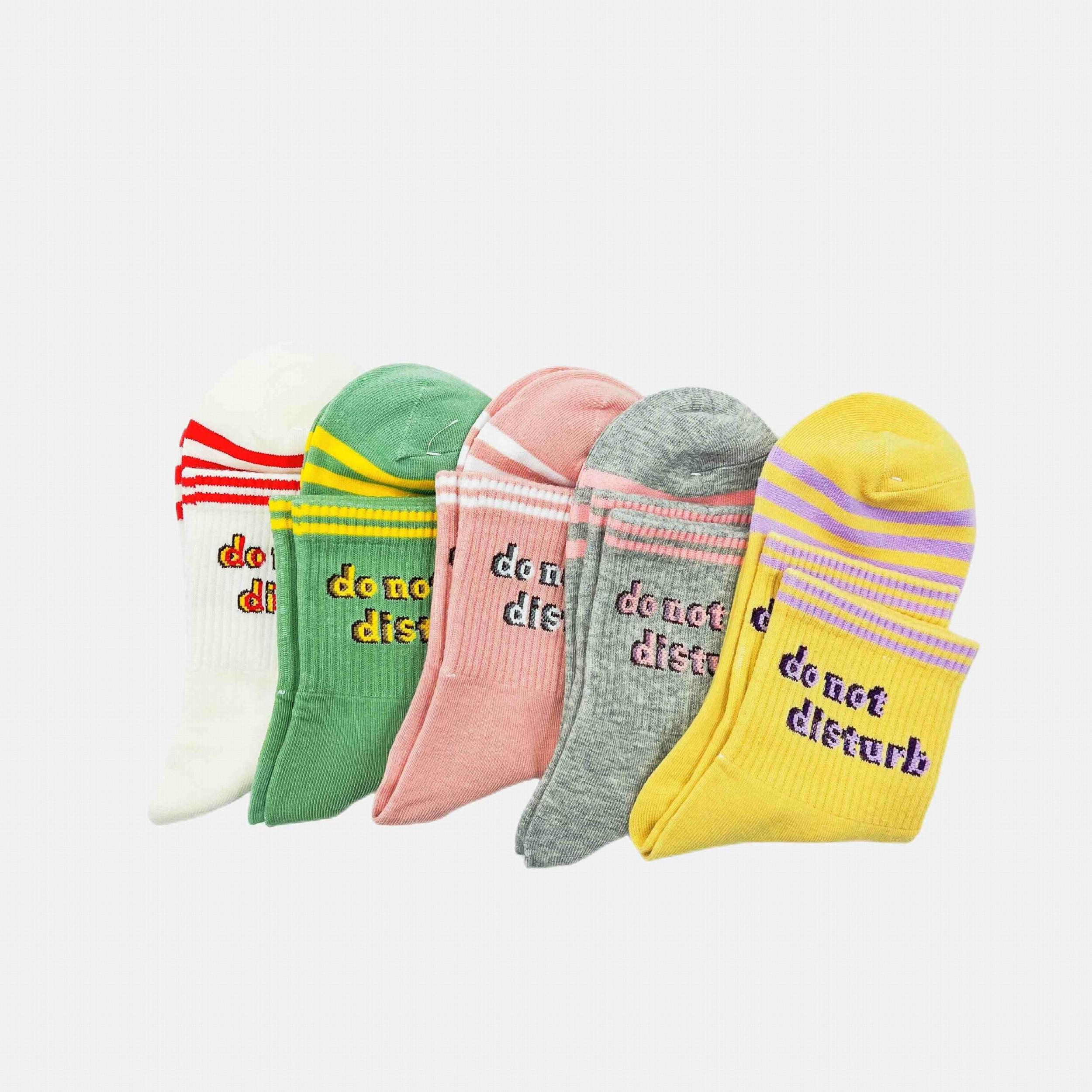 5 Pairs Letter Print Striped Socks Crew Sports Stockings Women's Hosiery