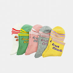 5 Pairs Letter Print Striped Socks Crew Sports Stockings Women's Hosiery