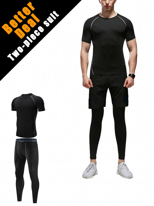 Men's Compression Athletic Tracksuit Short Sleeve Jersey And Leggings