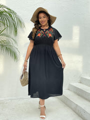  Women's Floral Embroidery Cap Sleeve Dress