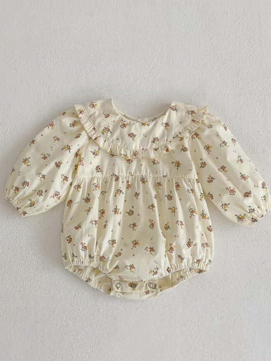Floral Doll Collar Puffy Sleeve Romper for Baby Girls