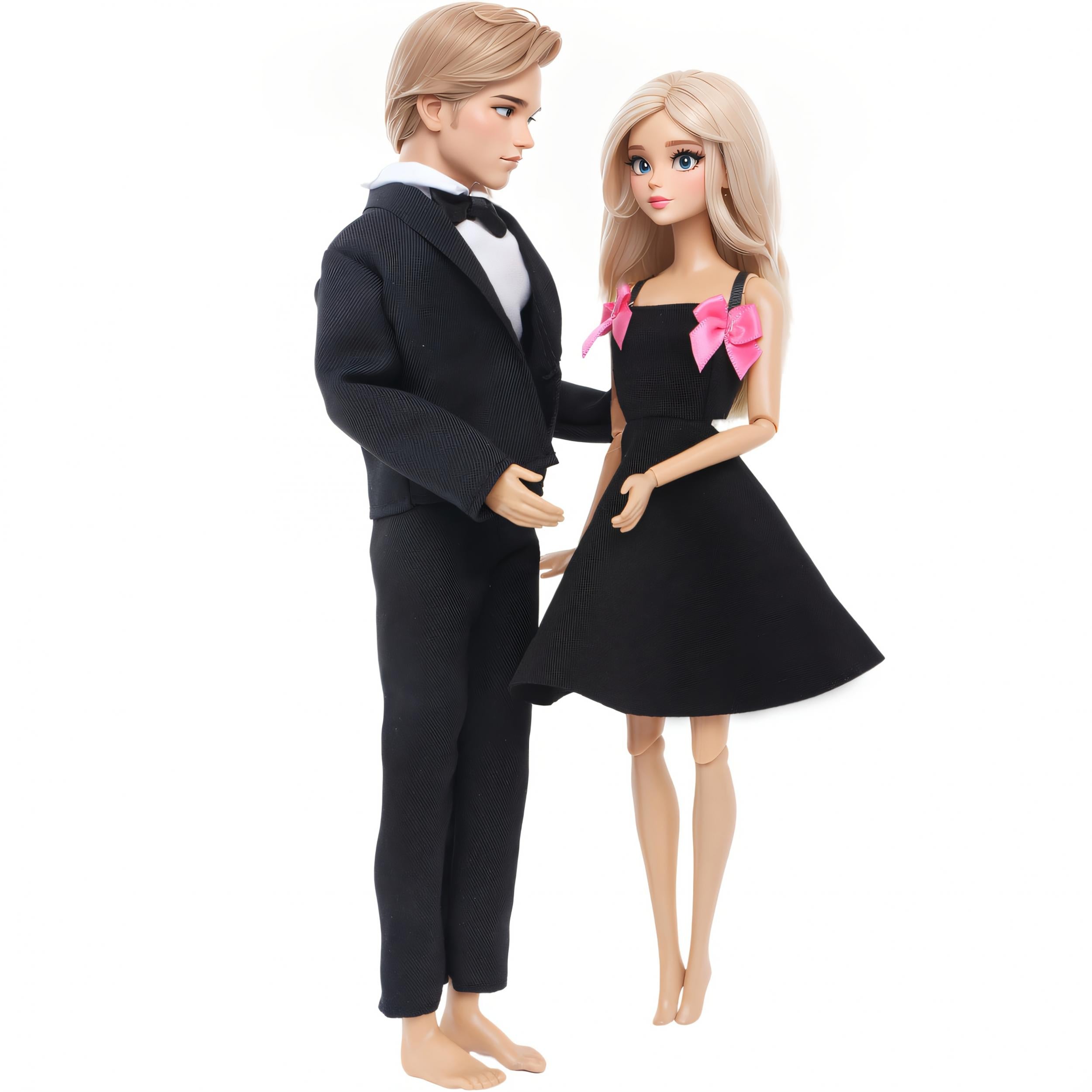 Doll Wedding Couple Outfit Set Dress & Tuxedo Polyester Dollhouse Accessories