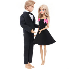 Doll Wedding Couple Outfit Set Dress & Tuxedo Polyester Dollhouse Accessories