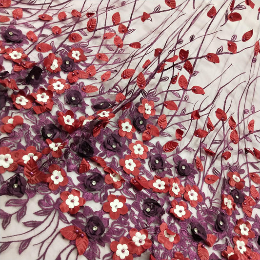1pc Florals Rhinestones Lace Applique Pearls Embroidery Couture Net Lace Fabrics