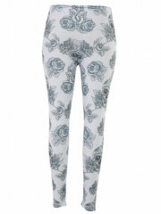 Skull & Floral Print Skinny Leggings Casual Stretchy Leggings