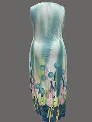  Geometric Print Round Neck Maxi Tank Dress With Pockets