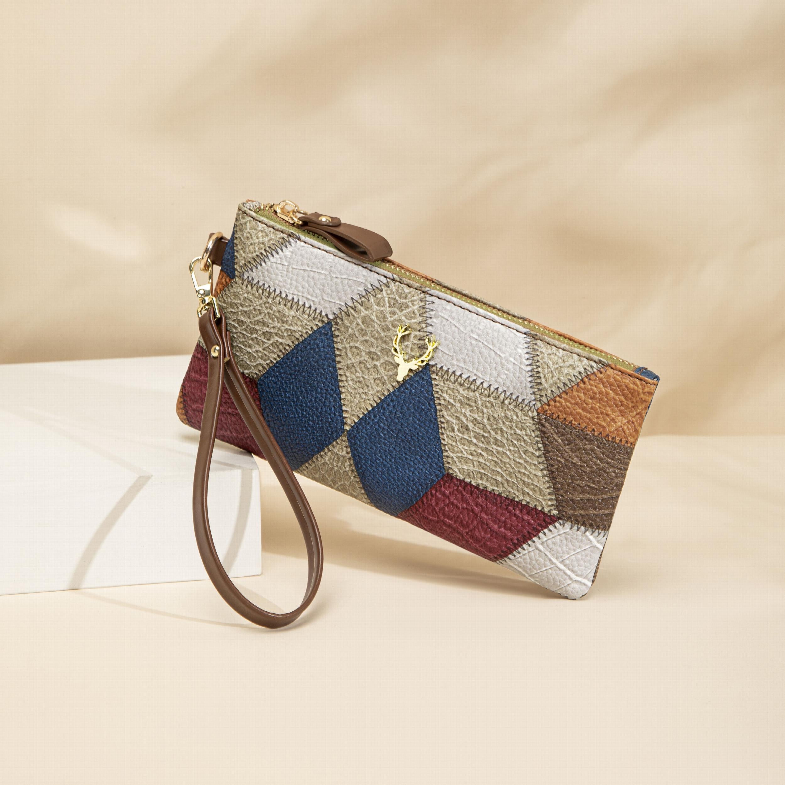 Rhombus Pattern Clutch Bag Women Wristlet Handbag