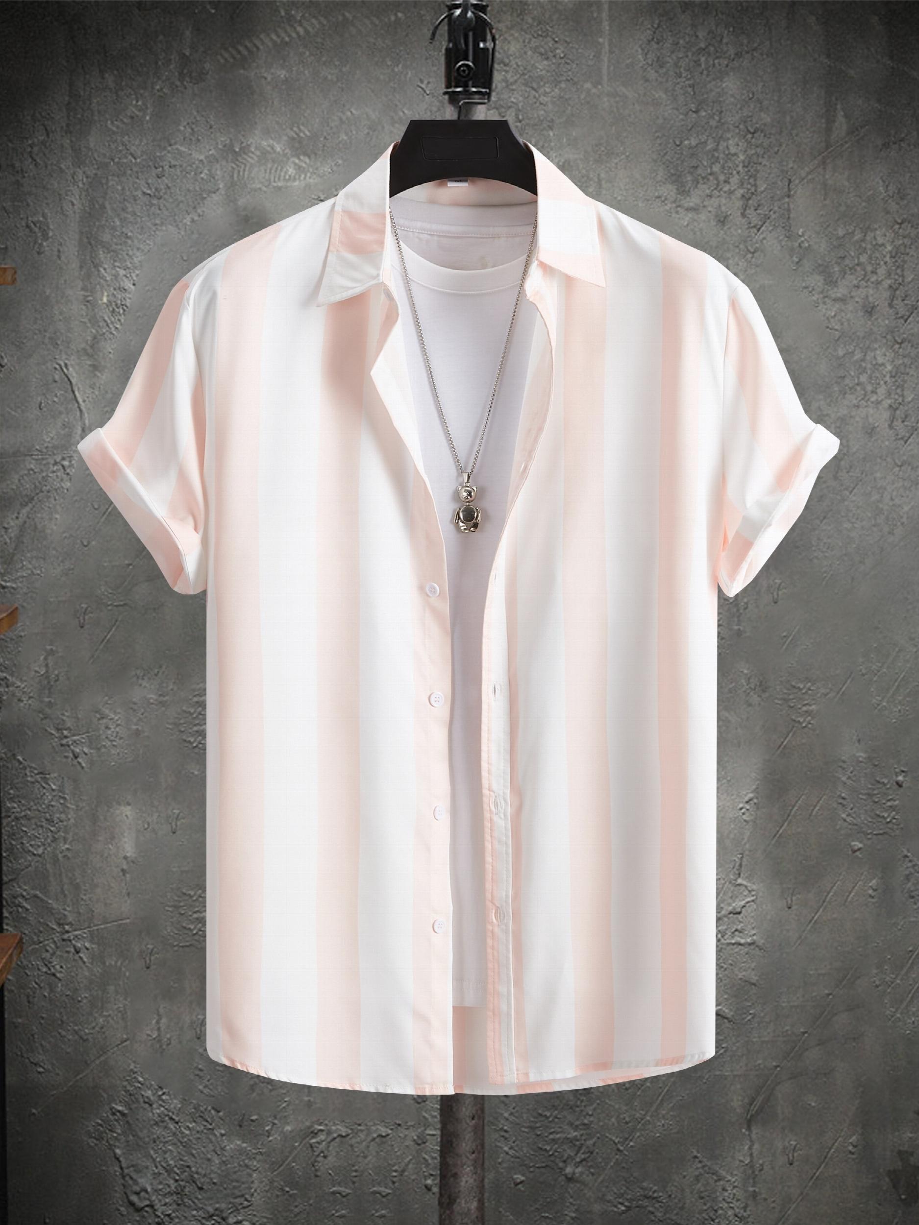 Casual Stripe Print Men's Short Sleeve Lapel Shirt