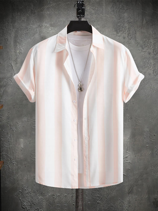 Casual Stripe Print Men's Short Sleeve Lapel Shirt