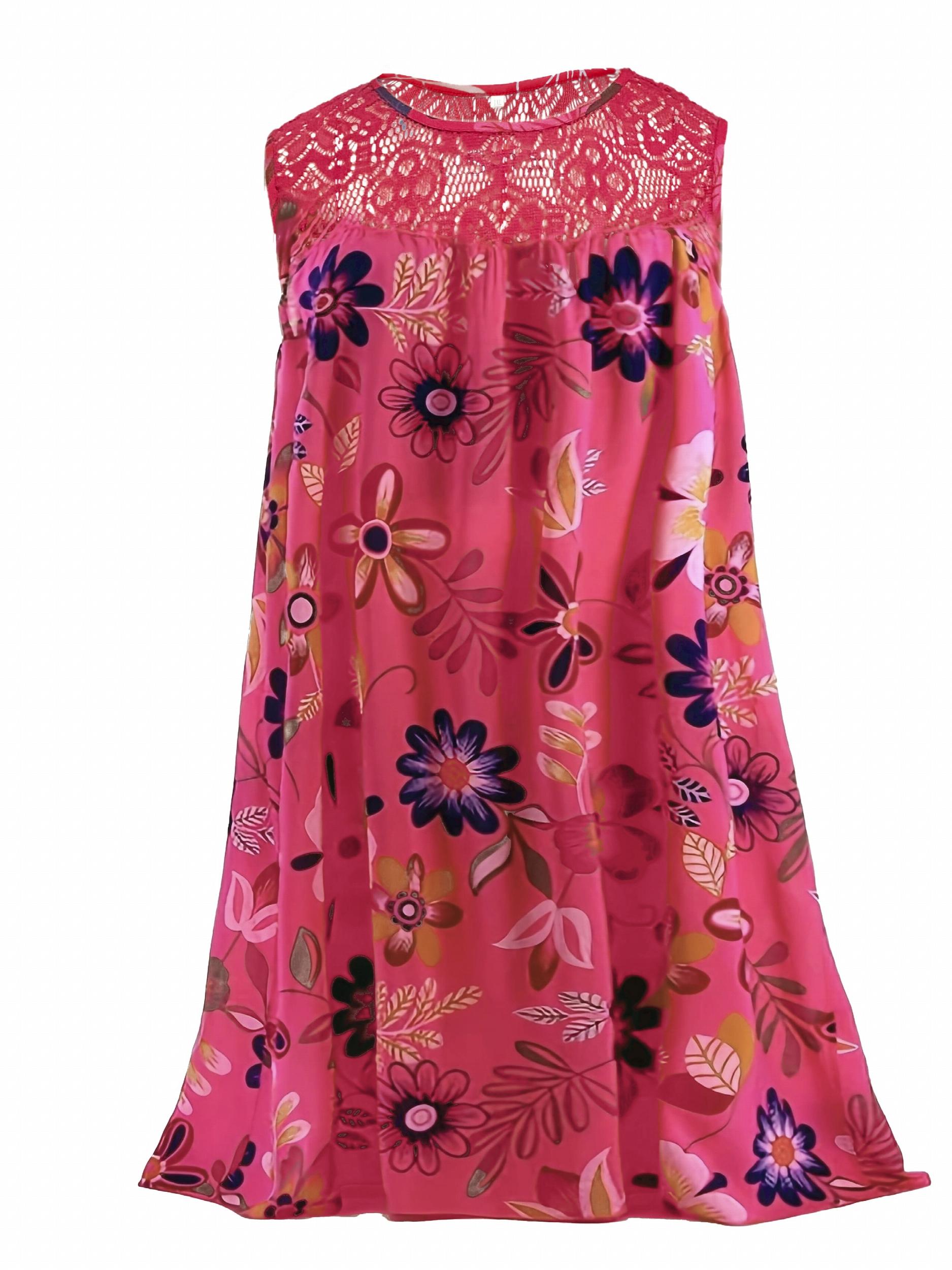  Floral Print Lace Tank Dress