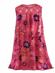  Floral Print Lace Tank Dress