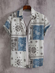 Paisley Print Men s Casual Short Sleeve Mismatch Shirt for Summer Vacation
