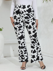  Women's Cow Print Flared Leg High Rise Trousers