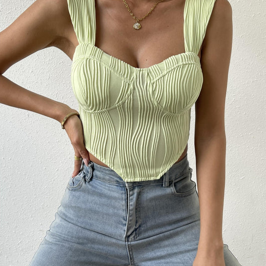 Striped Corset Top Wide Strap Summer Sleeveless Top
