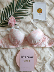 Floral Print Push Up Bra Lace Trim Women's Lingerie