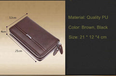 Men's Business Handbag PU Large Capacity Wallet Clutch Brown
