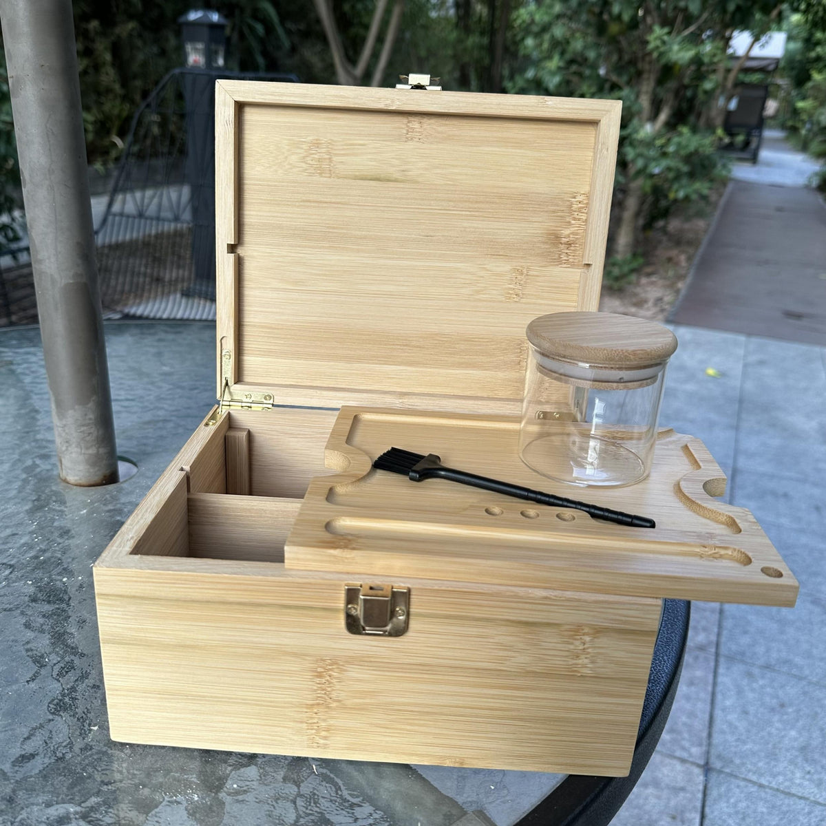 Large Stash Box Wooden Storage Box With Tray & Lock