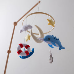 Handcrafted Multicolor Beach Sailboat & Dolphin Mobile Textile Bed Bell