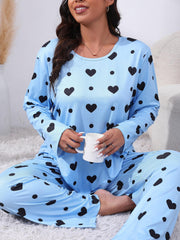  Heart Print Tee & Pants Lounge Two Piece Set