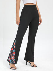  Colorblock Floral Print High Rise Flared Leg Trousers