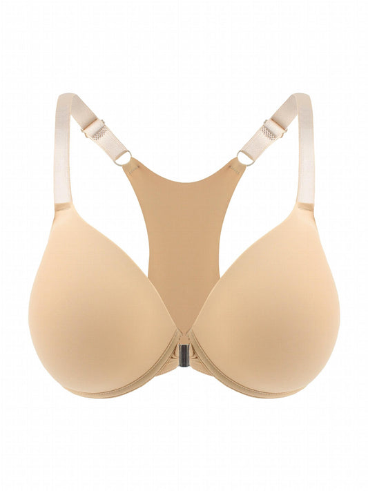  Sports Bra Solid Front Closure Racer Back Padded Bralette