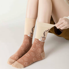 5 Pairs Coffee Print Socks Women's Stockings
