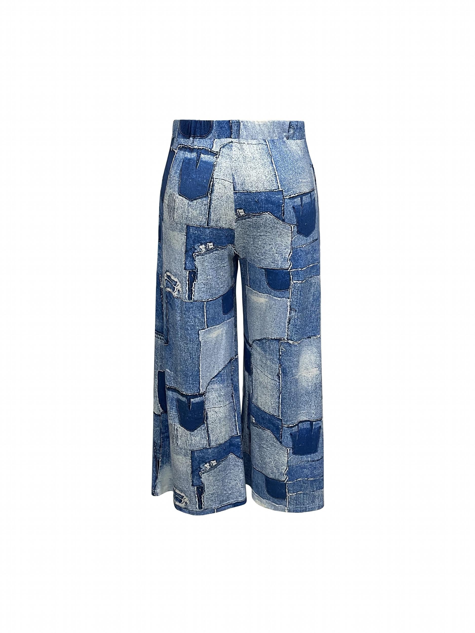  Y2k Denim Print Wide Leg Pants