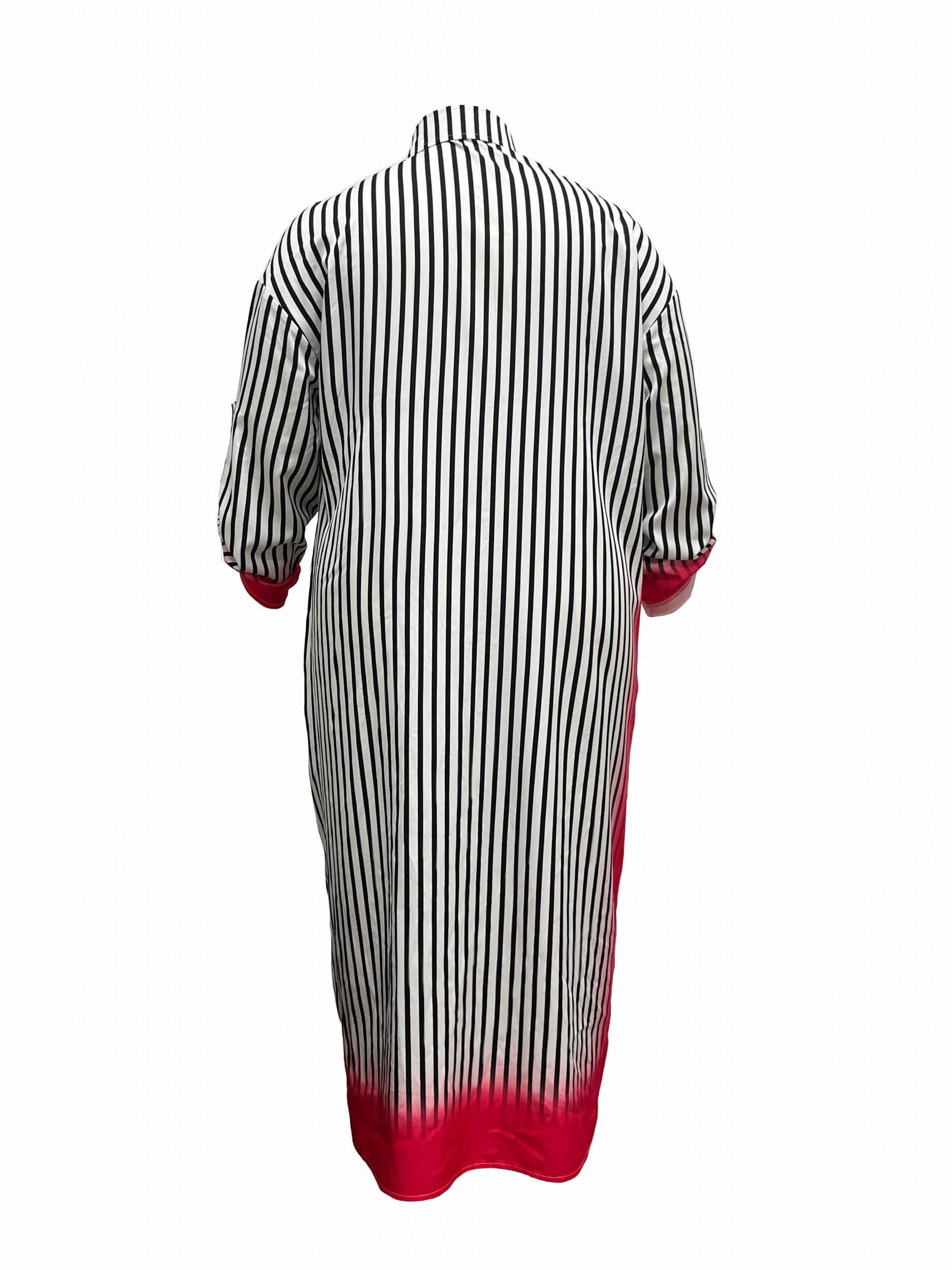  Stripe & Floral Print Maxi Shirt Dress