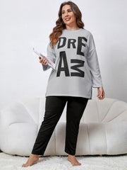  Lounge Set Women's Plus Letter Print Long Sleeve Tee & Pants
