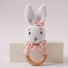 Crochet Wooden Rattle Baby Rattle Toy with Knitted Rabbit
