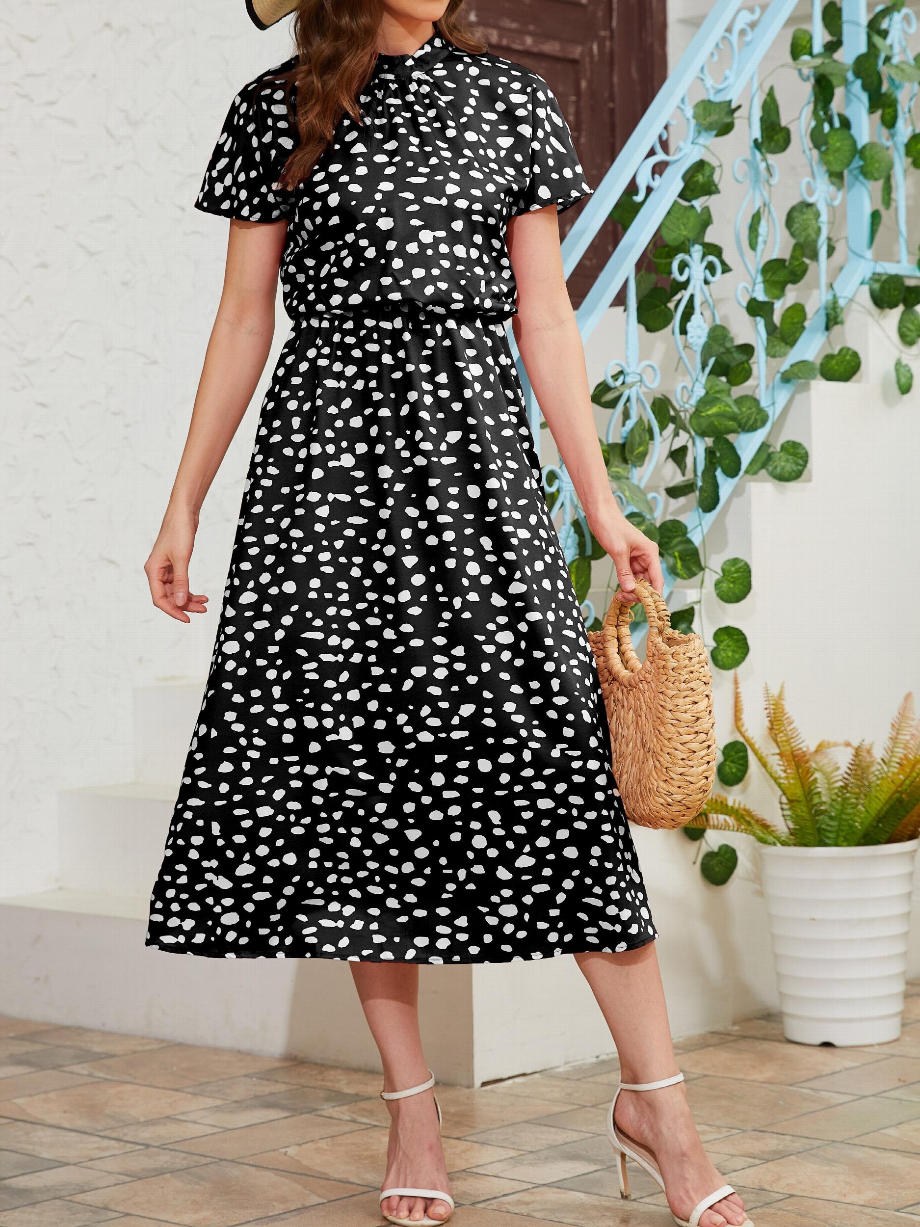 Vintage Short Sleeve Midi Dress for Spring & Summer