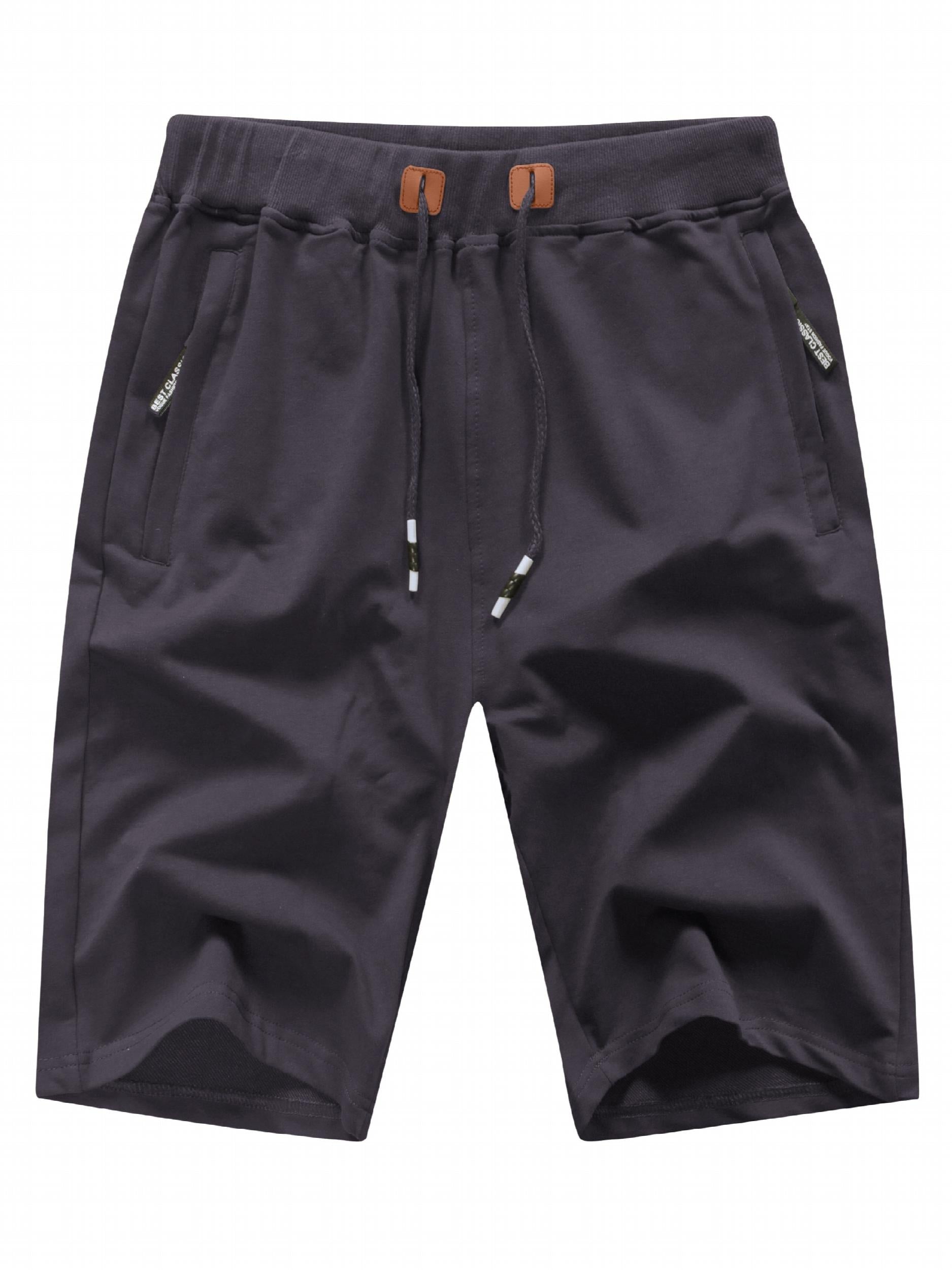 Men's Drawstring Elastic Waist Beach Shorts with Zip Pockets