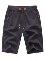 Men's Drawstring Elastic Waist Beach Shorts with Zip Pockets