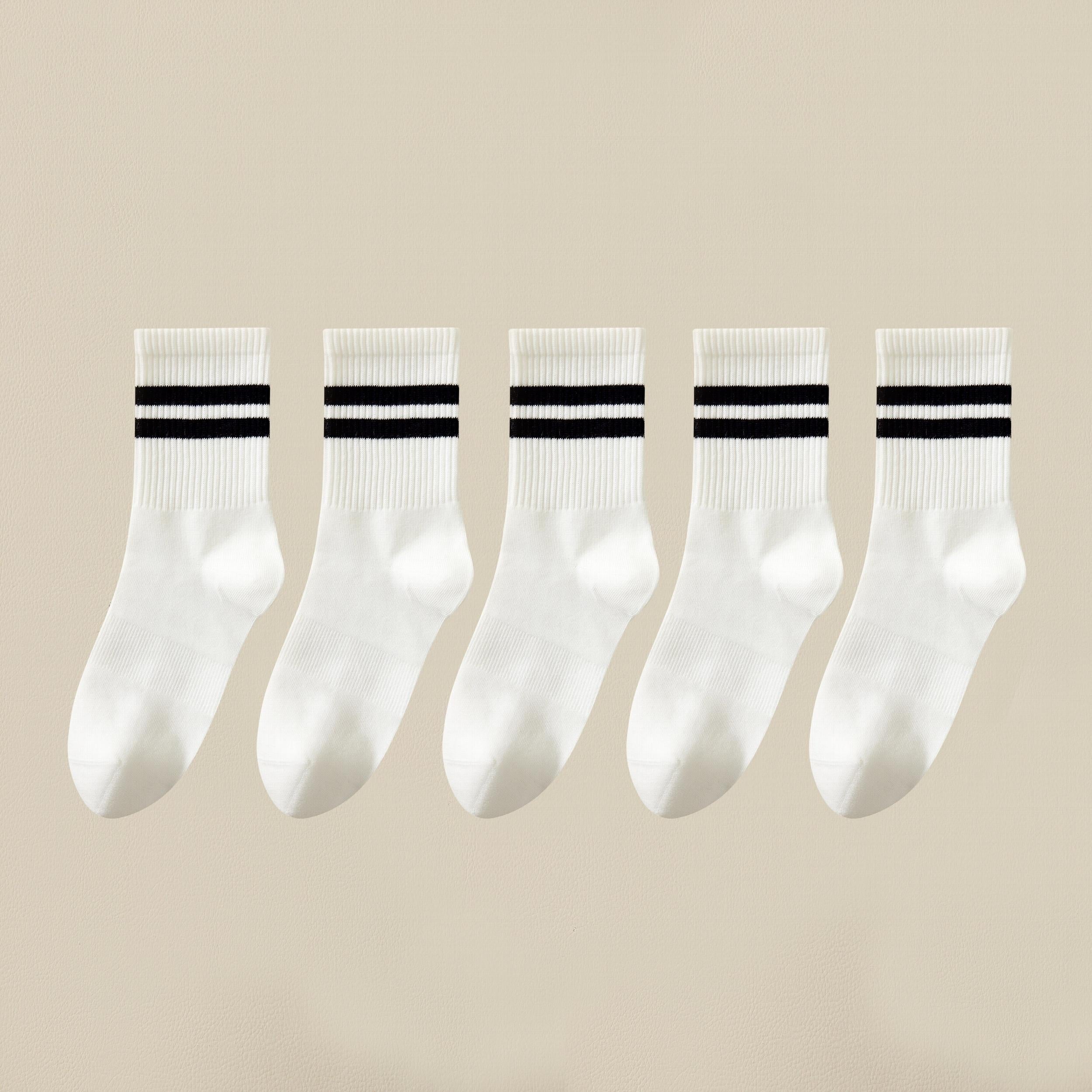 5 Pairs Stripe Print Ribbed Socks Soft Mid Tube Women's Stockings