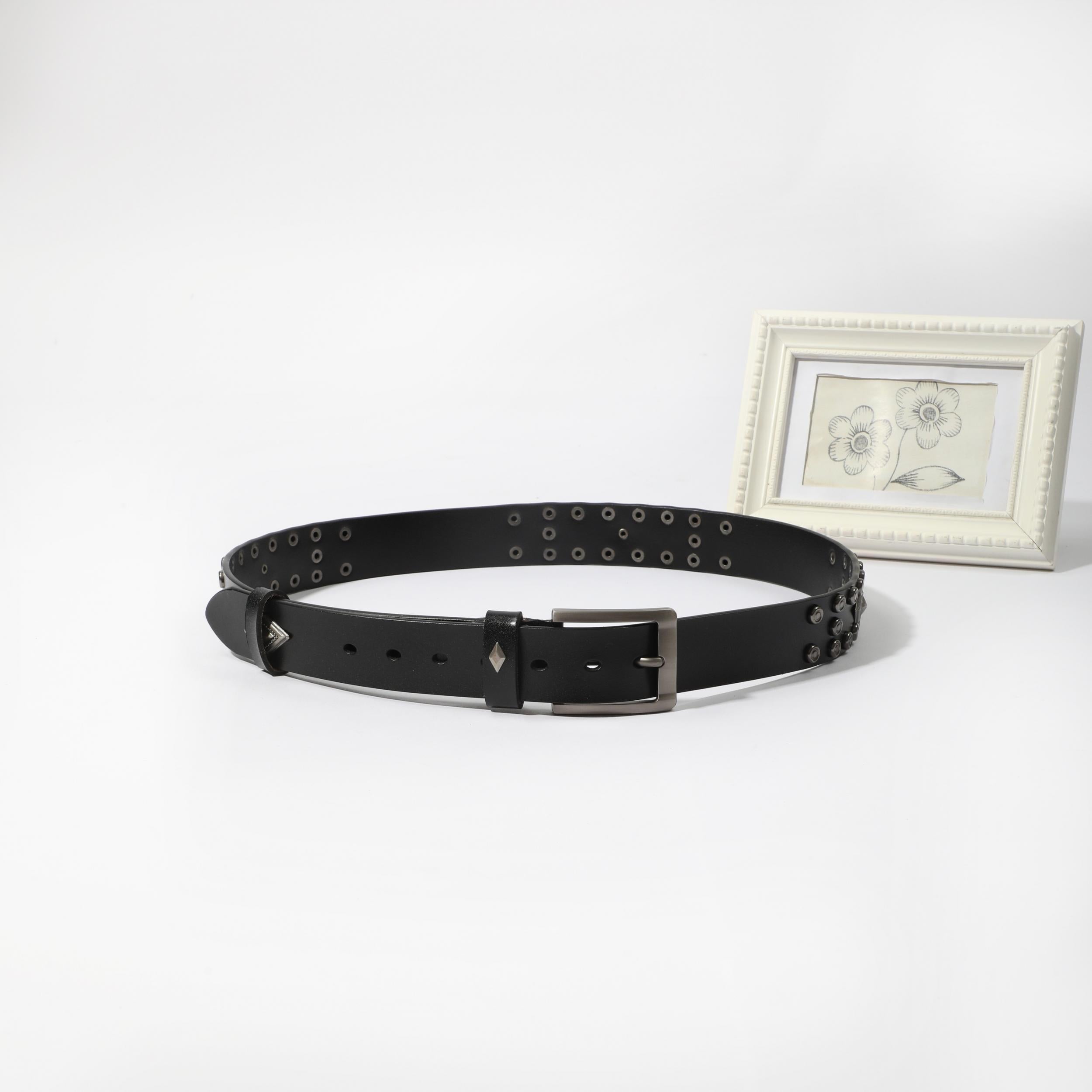 Vintage Rhombus Pattern Studded Leather Belt - Hip Hop Punk Style