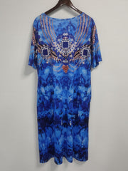  Boho Graphic Print Short Sleeve Stretch Dress