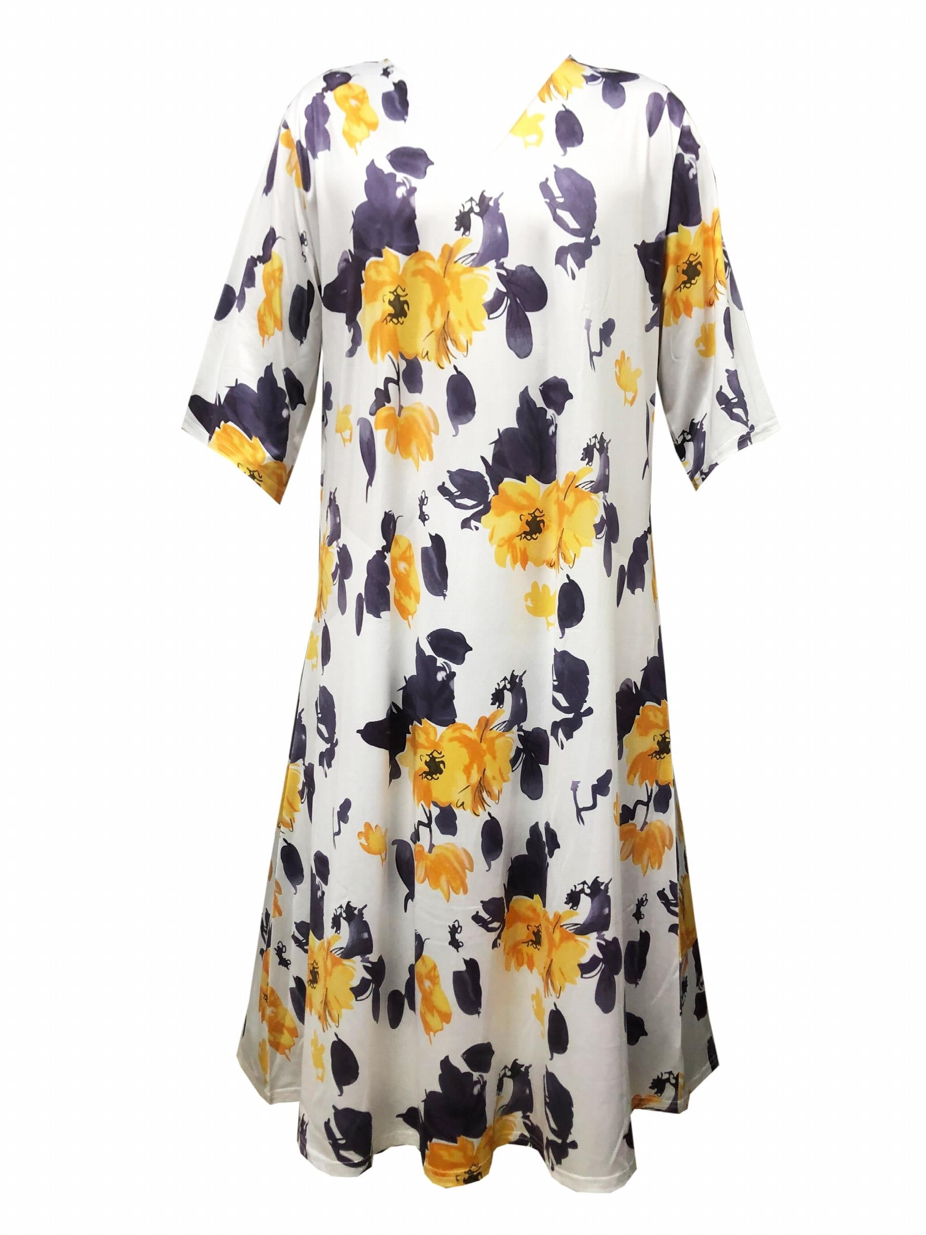  Women's Floral Print V Neck Dress