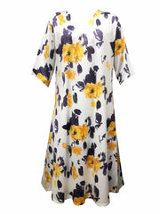 Women's Floral Print V Neck Dress