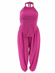  Solid Halter Neck Cami Top & Pants Set