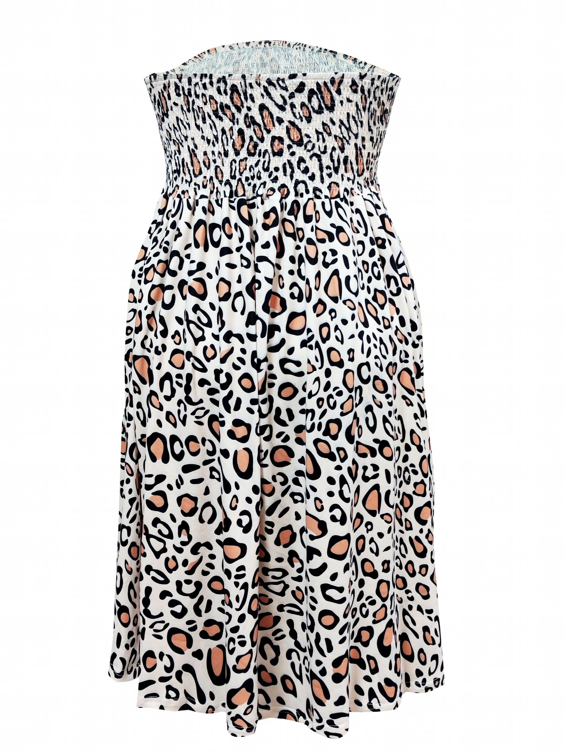  Leopard Print Strapless Tube Dress High Stretch