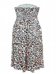  Leopard Print Strapless Tube Dress High Stretch