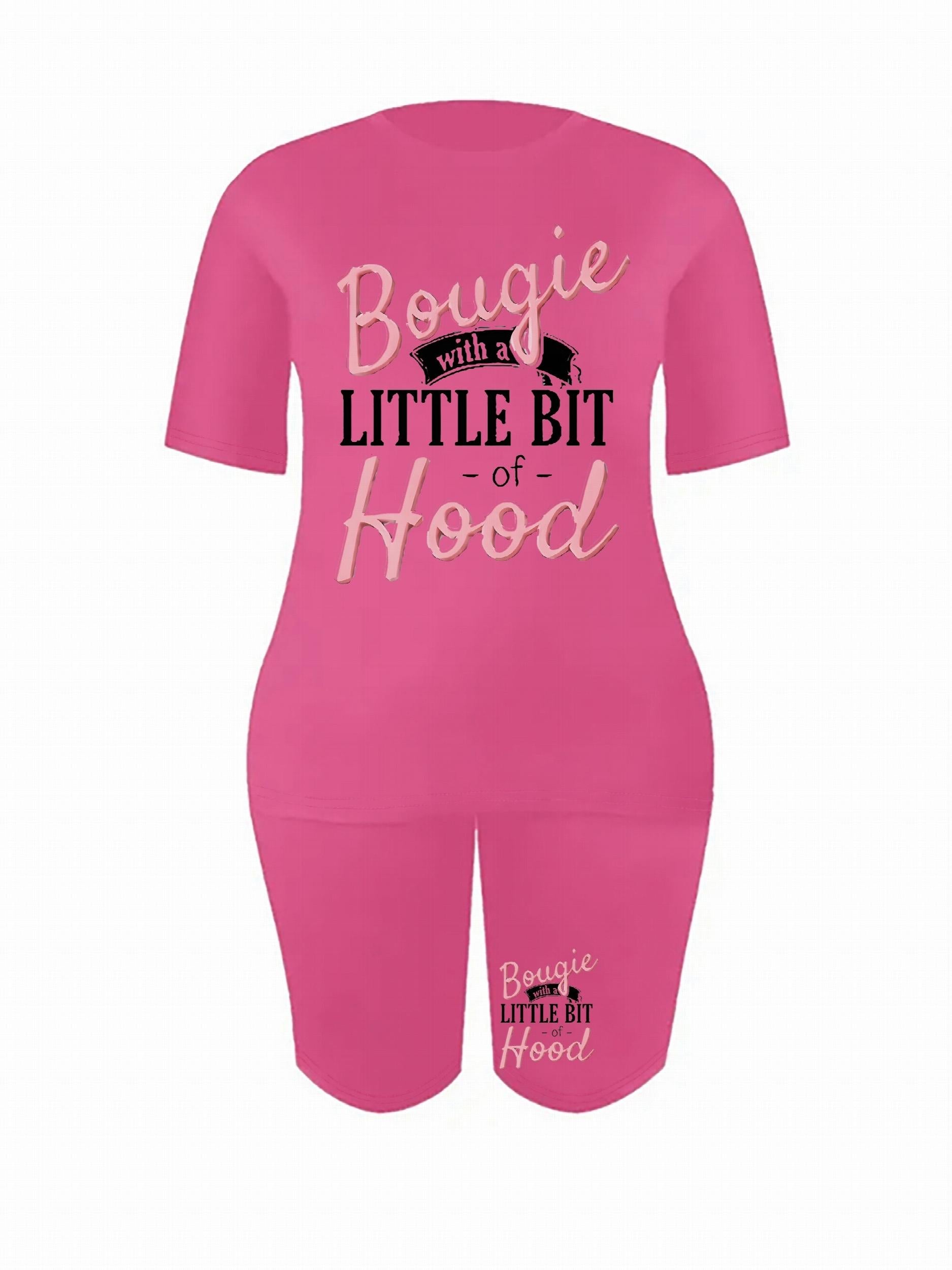 Women's Plus Slogan Print Crop Top & Shorts Set