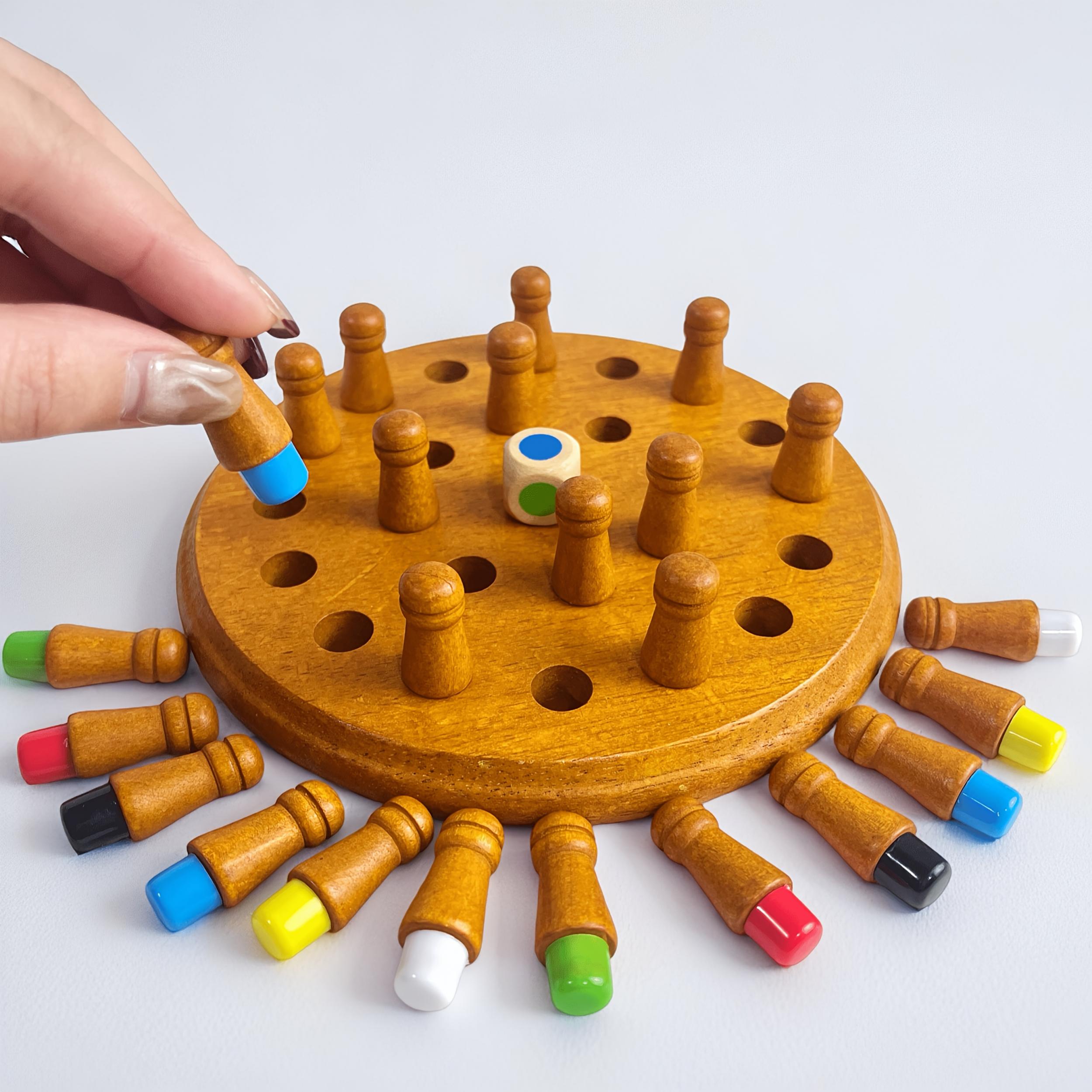Memory Board Game with 24 Wooden Pieces and Colorful Caps