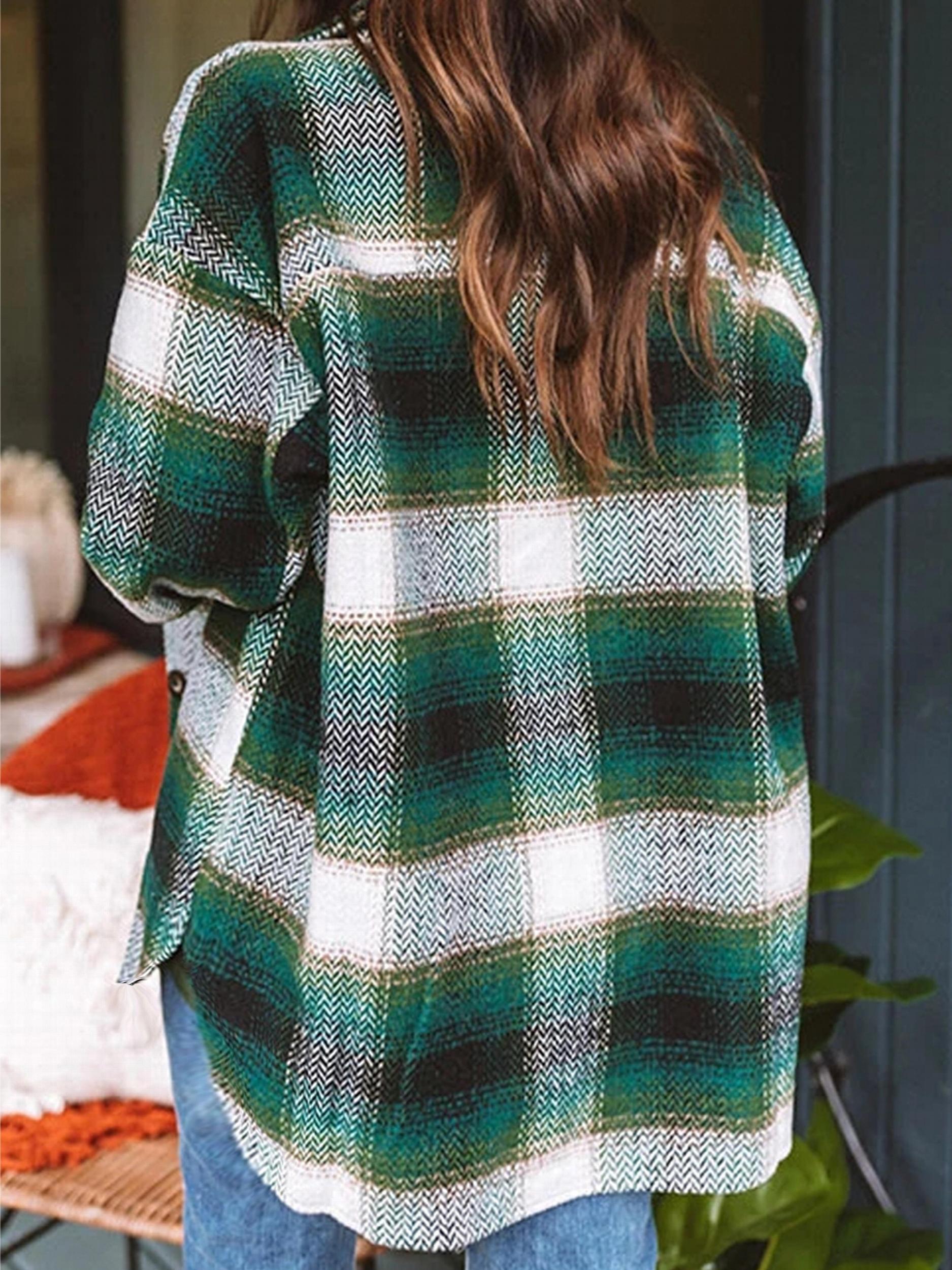  Women's Plaid Print Long Sleeve Button Up Top